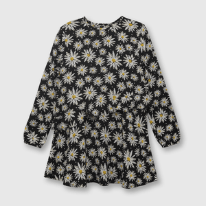 Vestido de niña con flores gris oscuro (2 años a 12 años)