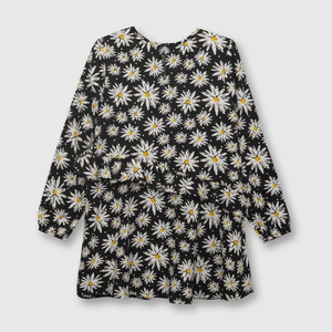 Vestido de niña con flores gris oscuro (2 años a 12 años)