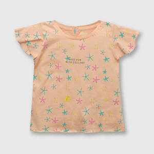 Polera de niña estrellitas naranjo (3 meses a 3 años)