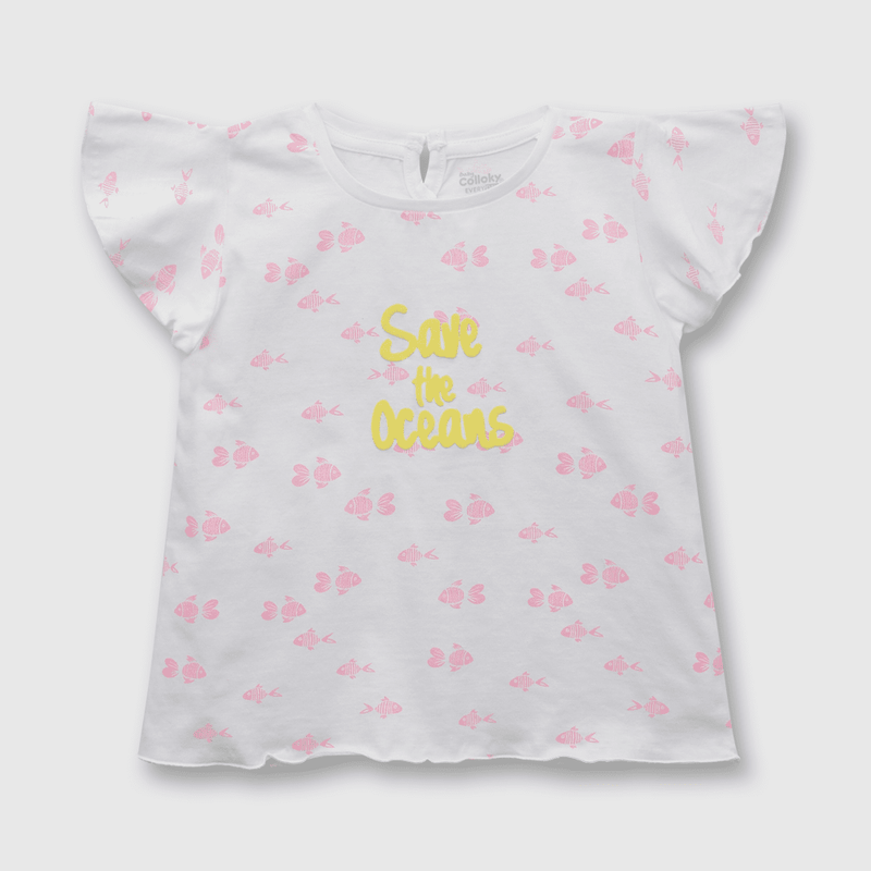 Polera de niña peces blanco (3 meses a 3 años)