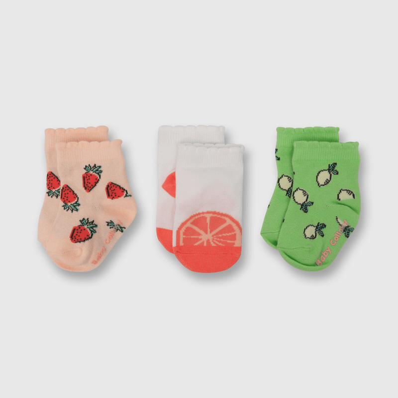 Calcetin de niña 3 pack frutas rosado (talla calzado: 14 a 25)