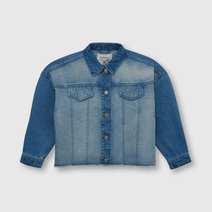 Chaqueta de niña de jeans bicolor azul (2 años a 12 años)