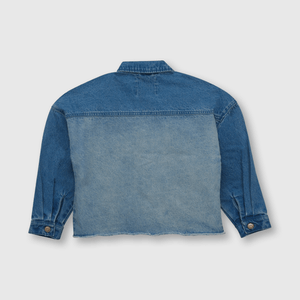 Chaqueta de niña de jeans bicolor azul (2 años a 12 años)