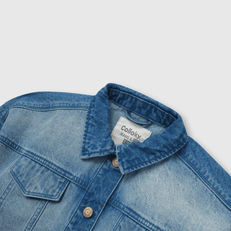 Chaqueta de niña de jeans bicolor azul (2 años a 12 años)