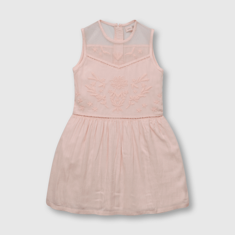 Vestido de niña ceremonia bordado rosado (2 años a 12 años)
