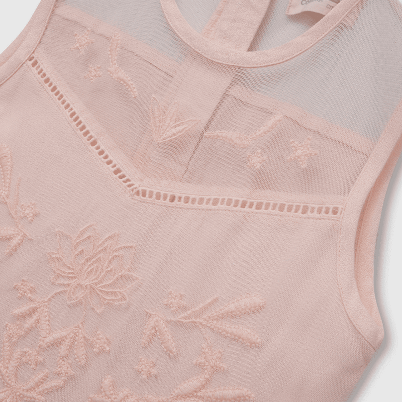 Vestido de niña ceremonia bordado rosado (2 años a 12 años)