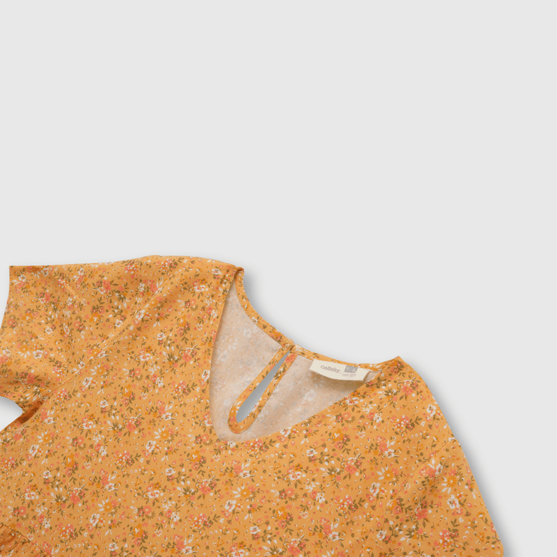 Vestido de niña floreado naranjo (2 años a 12 años)