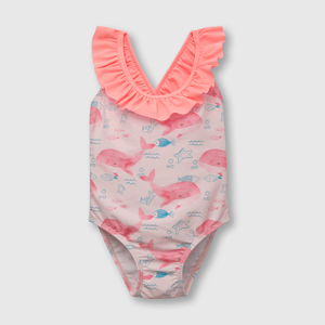 Traje de baño de niña ballenas con filtro UV rosado (3 meses a 3 años)