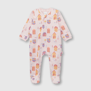 Pijama de bebé niña enterito de algodón casitas rosado (0 a 24 meses)