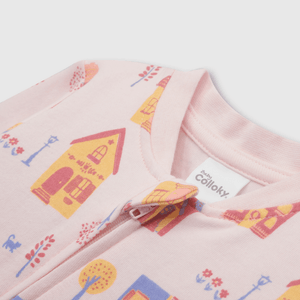 Pijama de bebé niña enterito de algodón casitas rosado (0 a 24 meses)