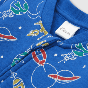Pijama de bebé niño de franela enterito planetas azul (0 a 24 meses)