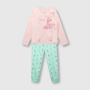 Pijama de niña de algodón bailarina rosado (2 a 12 años)