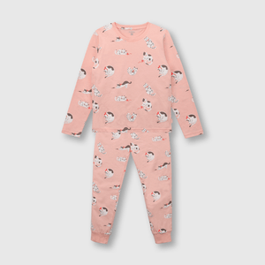 Pijama de niña de algodón gatos rosado (2 a 12 años)