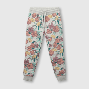 Pantalón de niña de buzo con flores gris (2 a 12 años)