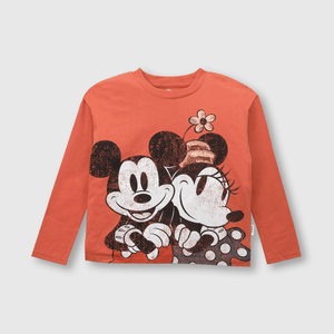 Polera de niña Mickey & Minnie naranjo (2 a 12 años)