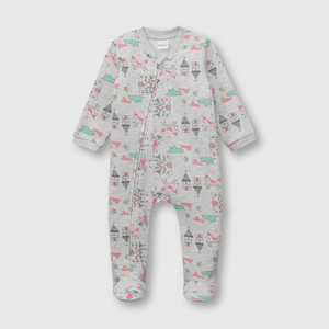 Pijama de bebé niña de franela enterito castillo gris (0 a 24 meses)