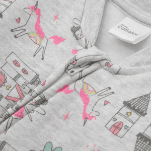 Pijama de bebé niña de franela enterito castillo gris (0 a 24 meses)