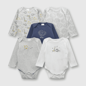 Pack bodies de bebé niño x5 leoncitos gris (0 a 2 años)