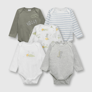 Pack bodies de bebé niño x5 dinos blanco (0 a 2 años)