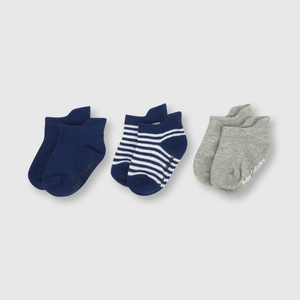 Calcetin deportivo corto de bebe niño 3 pack listado azul (0 a 2 años)