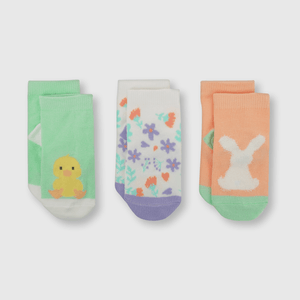 Calcetin deportivo de bebe niña 3 pack conejo rosado (0 a 2 años)