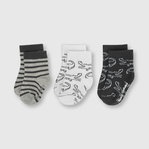 Calcetin deportivo de bebé niño 3 pack cocodrilo gris (0 a 2 años)