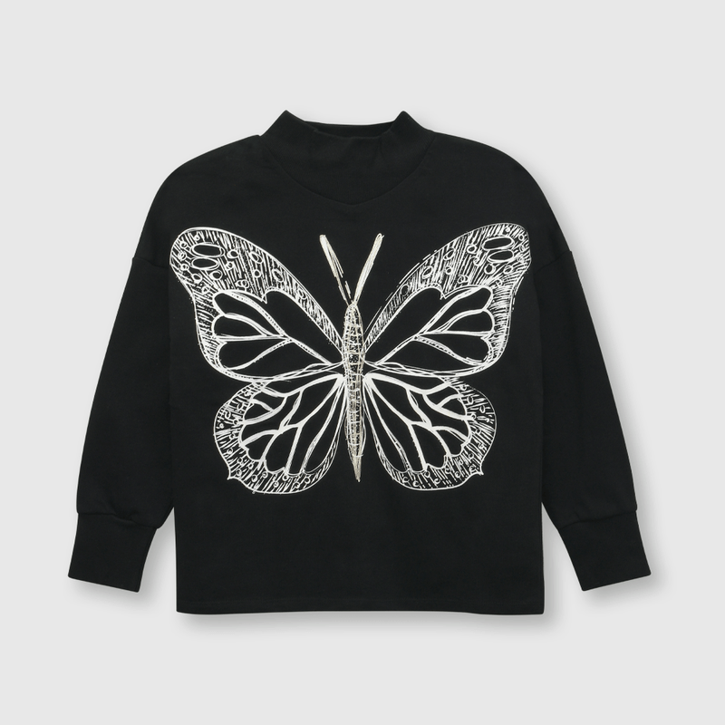 Polerón de niña mariposa negro (2 a 12 años)