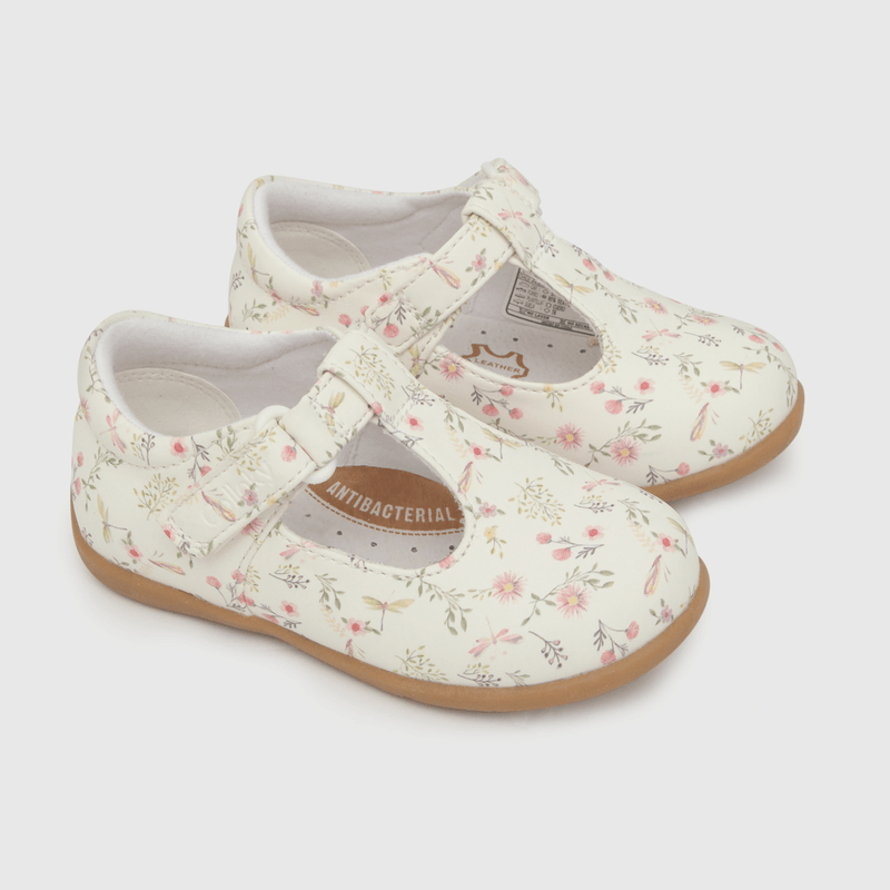 Reina de niña velcro floreada blanco (21 a 27)