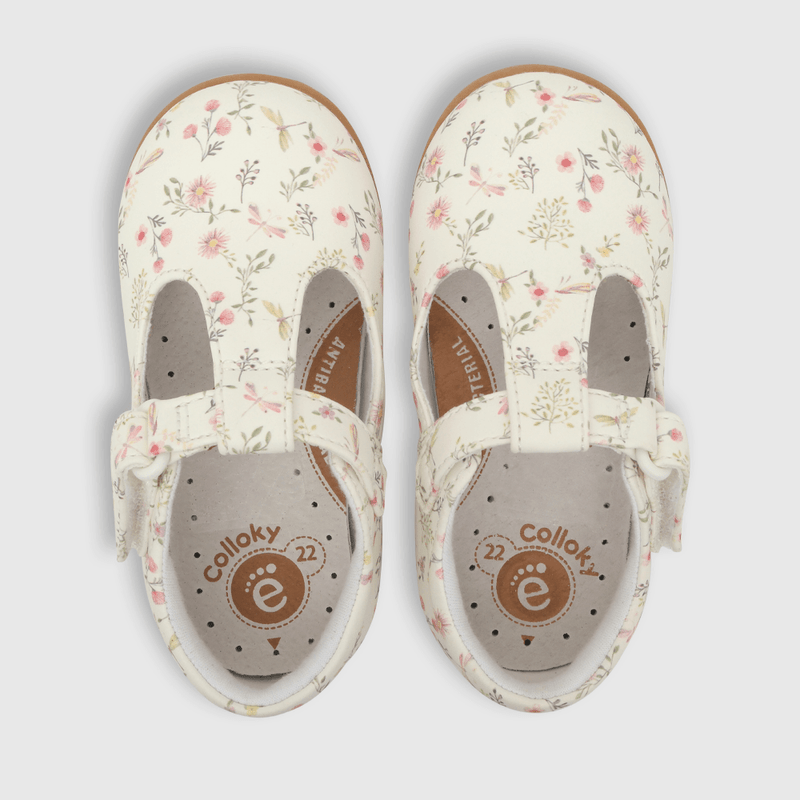 Reina de niña velcro floreada blanco (21 a 27)