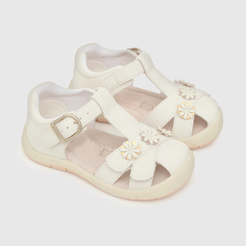 Sandalia de niña hebilla flores blanco (21 a 27)