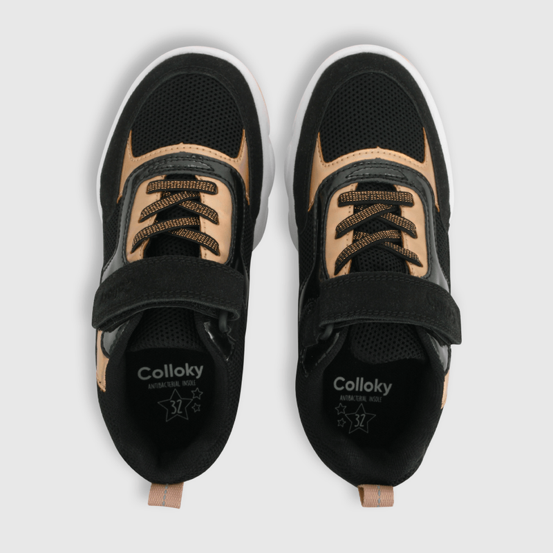 Zapatilla de niña velcro elástico chunky negro (28 a 38)