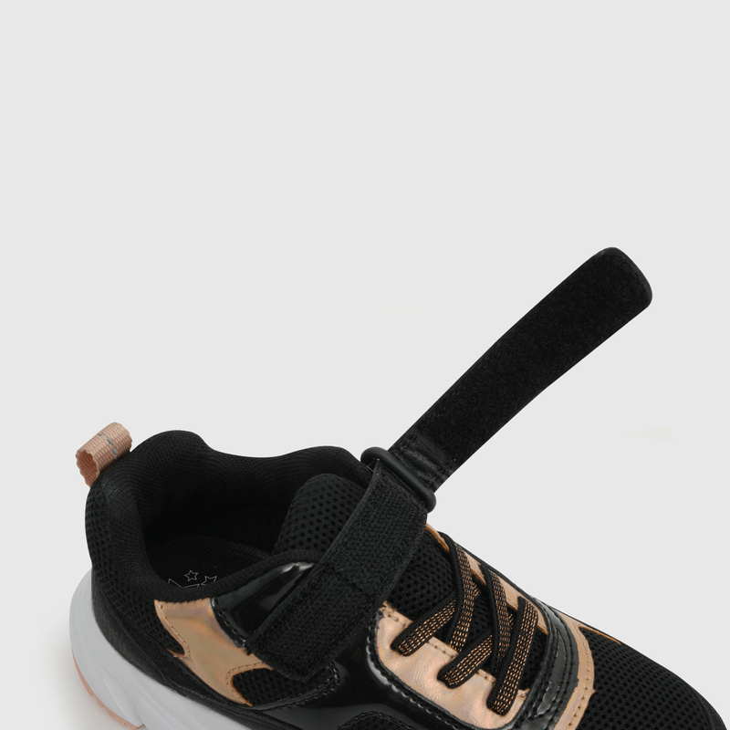 Zapatilla de niña velcro elástico chunky negro (28 a 38)