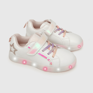 Zapatilla luces de niña velcro elástico blanco (28 a 36)