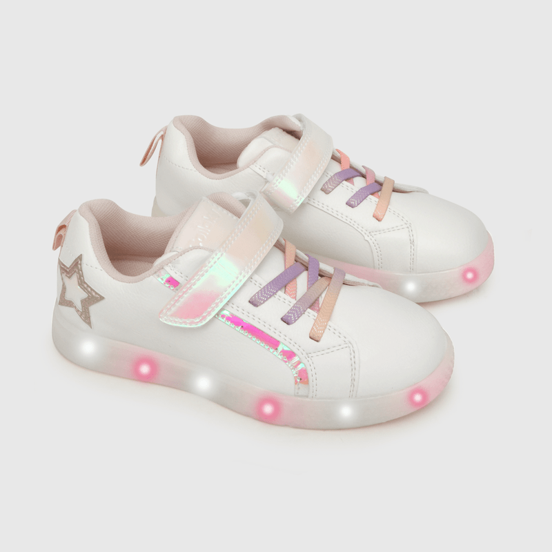 Zapatilla luces de niña velcro elástico blanco (28 a 36)