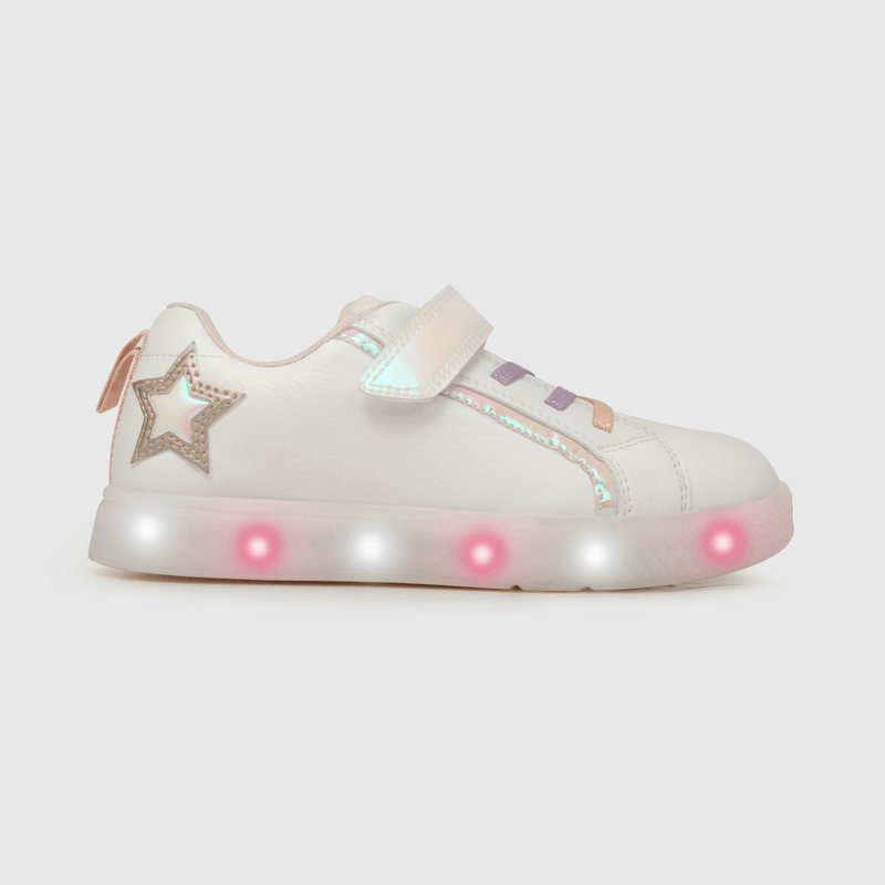 Zapatilla luces de niña velcro elástico blanco (28 a 36)