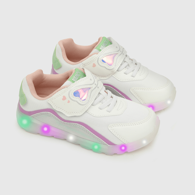 Zapatilla luces de niña velcro elástico blanco (28 a 36)