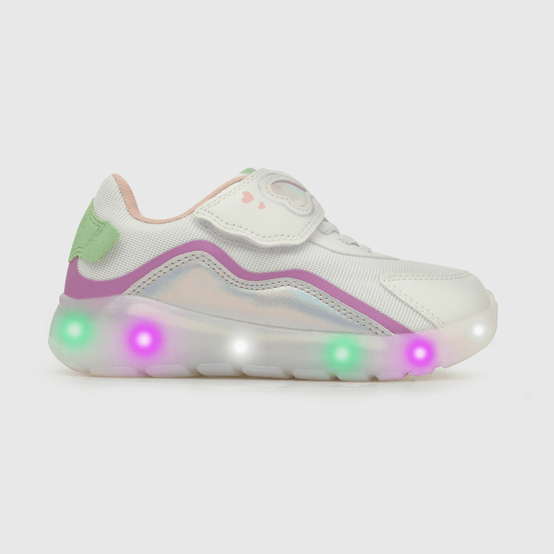Zapatilla luces de niña velcro elástico blanco (28 a 36)