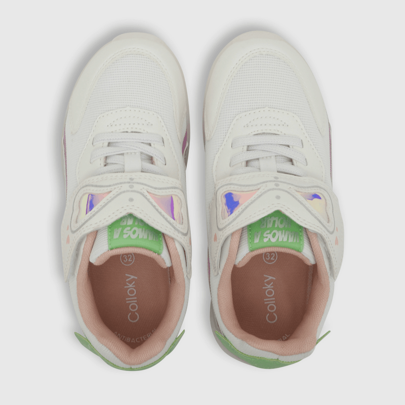 Zapatilla luces de niña velcro elástico blanco (28 a 36)