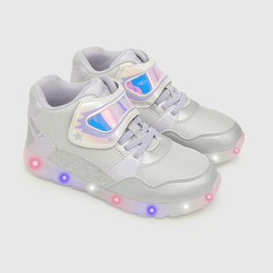 Zapatilla luces de niña velcro elástico gris (28 a 36)
