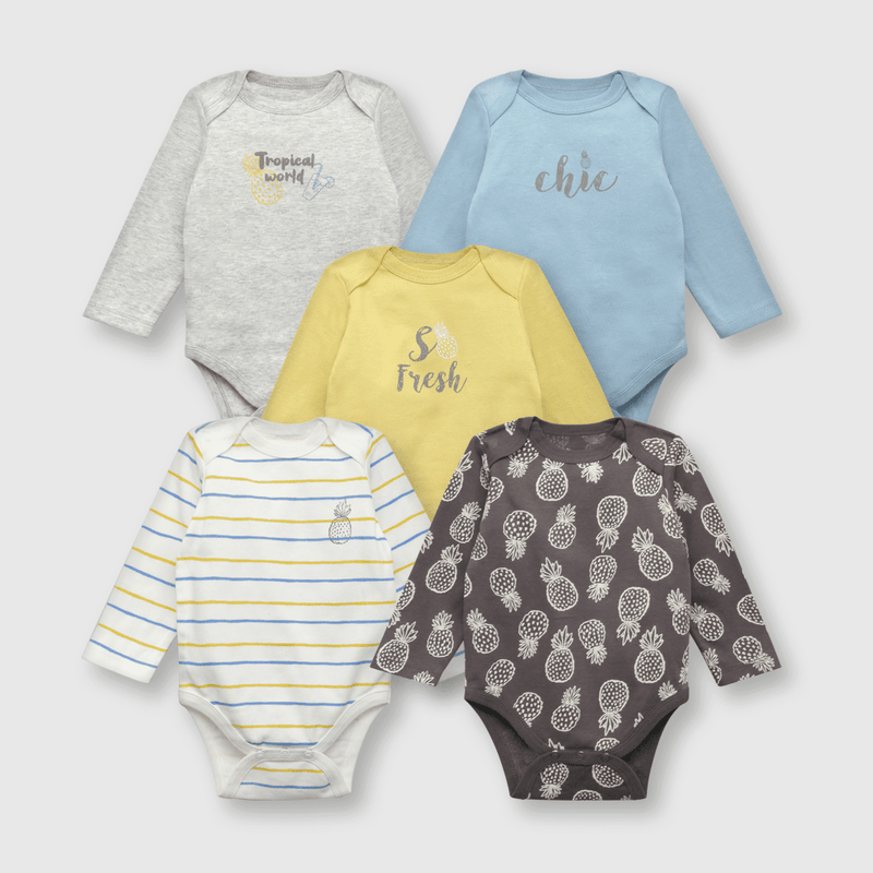 Pack bodies de bebe niño 5 pack frutas gris (0 a 24 meses)