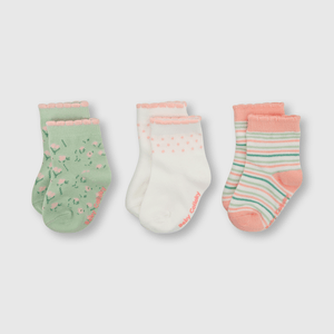 Calcetin deportivo de bebe niña 3 pack listado blanco (0 a 2 años)