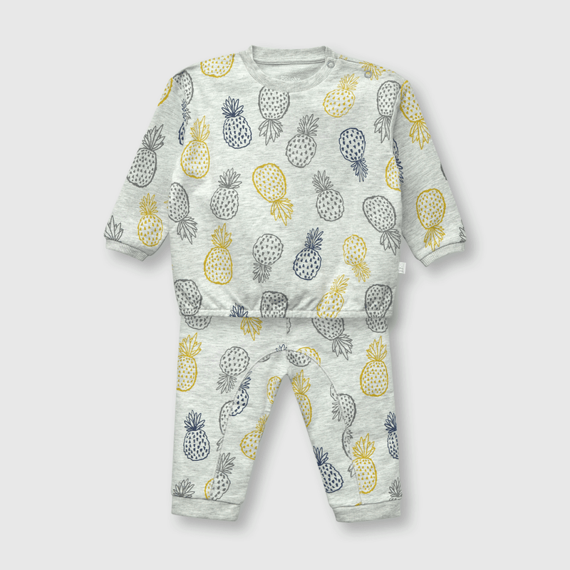Conjunto de bebe niño piñas set polerón + pantalón gris (0 a 12 meses)