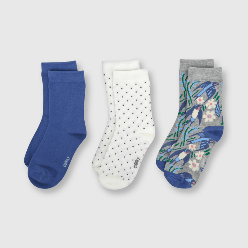 Calcetin de niña 3 pack flores azul (3 a 10 años)