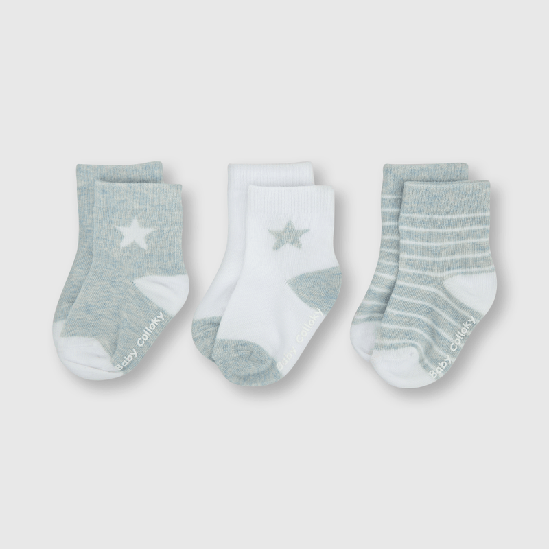 Calcetin deportivo de bebe niño 3 pack estrella celeste (0 a 2 años)