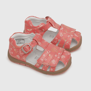 Sandalia de niña floral con hebilla rojo (18 a 21)
