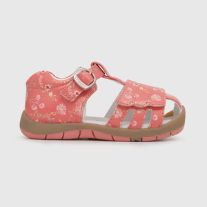 Sandalia de niña floral con hebilla rojo (18 a 21)