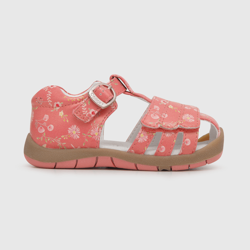 Sandalia de niña floral con hebilla rojo (18 a 21)