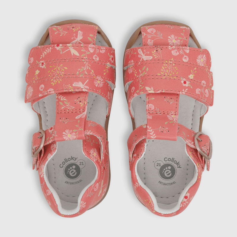 Sandalia de niña floral con hebilla rojo (18 a 21)