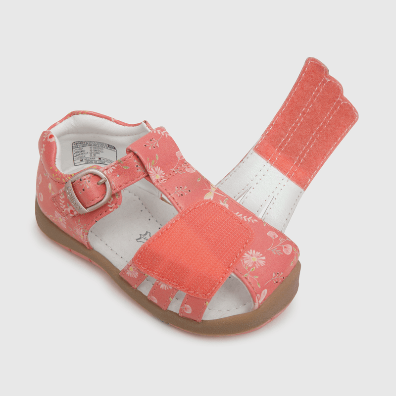 Sandalia de niña floral con hebilla rojo (18 a 21)