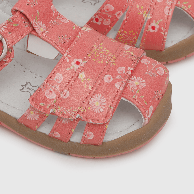 Sandalia de niña floral con hebilla rojo (18 a 21)